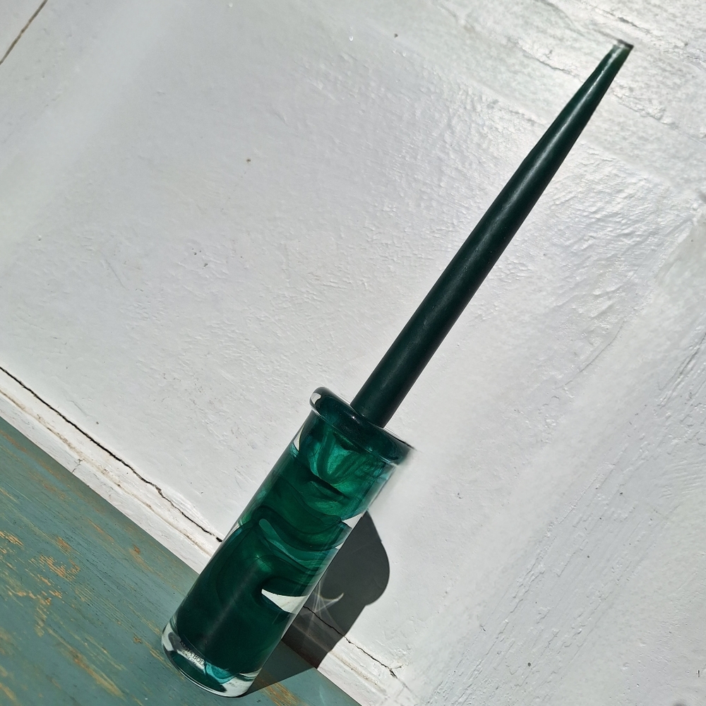 Hand Blown Art Glass Candle Stick Holder Teal Taper Candle artist made in Sweden - Picture 15 of 16